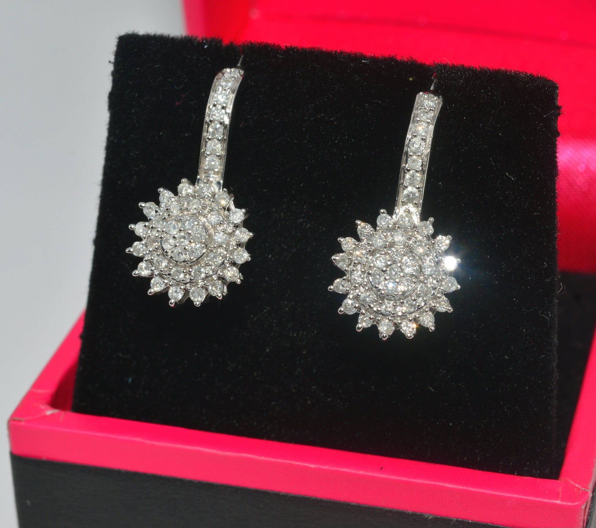 9ct White Gold - Diamond Cluster Earrings left