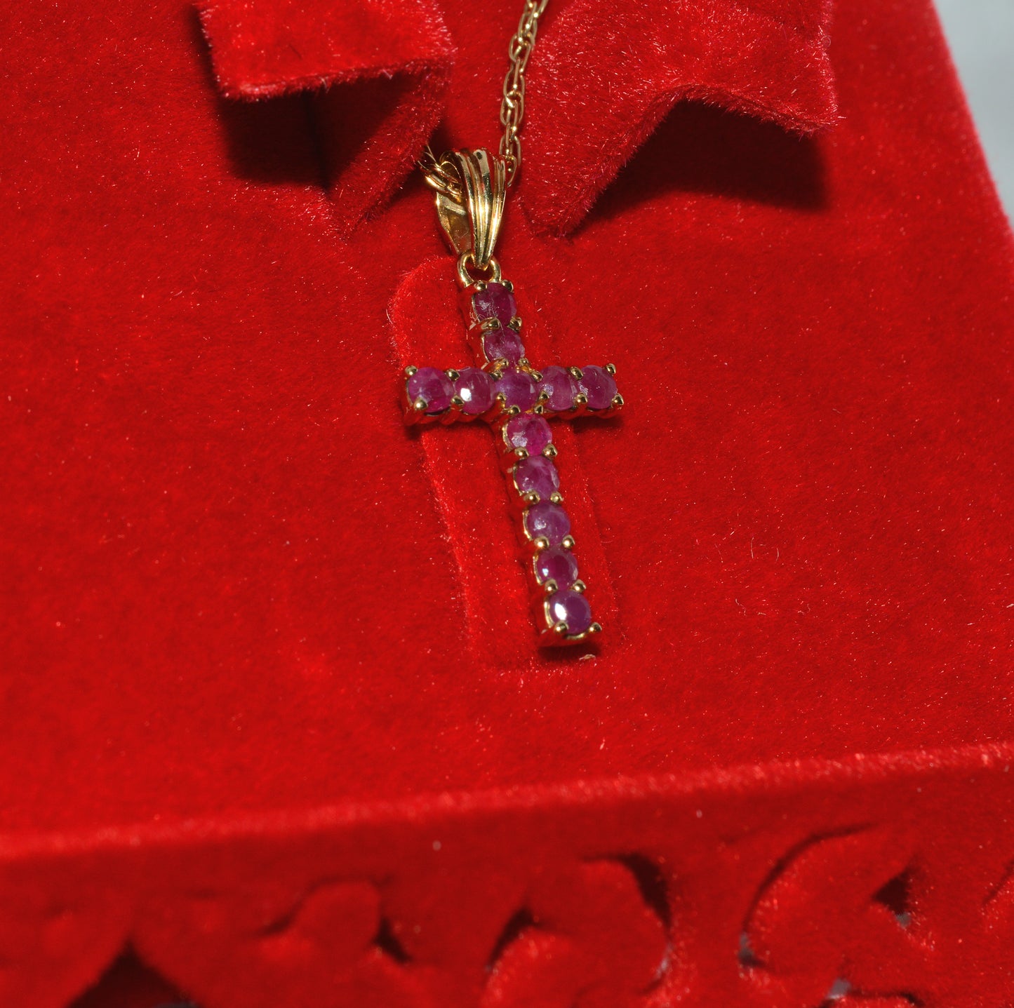 9ct Gold - Ruby Cross Necklace right