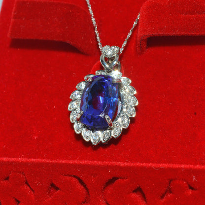 18ct White Gold - Tanzanite & Diamond Necklace left tilt