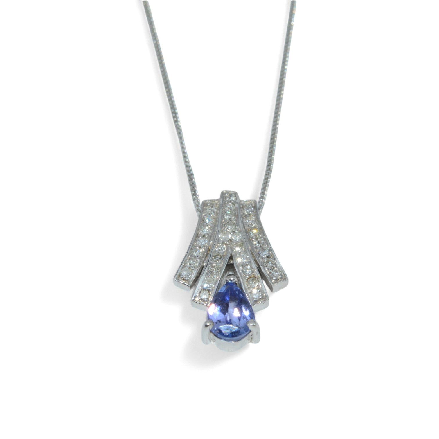 9ct White Gold - Tanzanite & Diamond Fancy Necklace close front