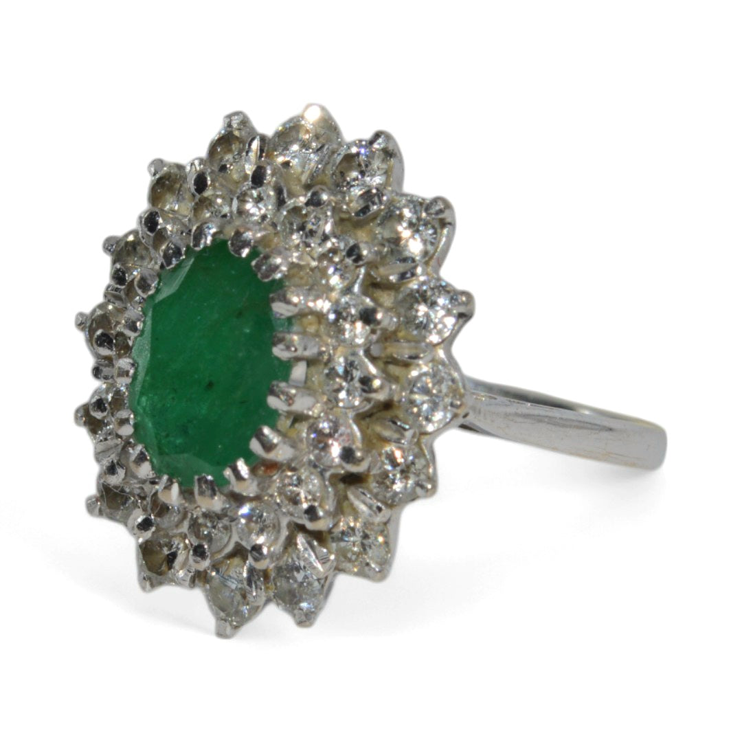 Vintage 1979 - 18ct White Gold - Emerald & Double Row Diamond Ring left