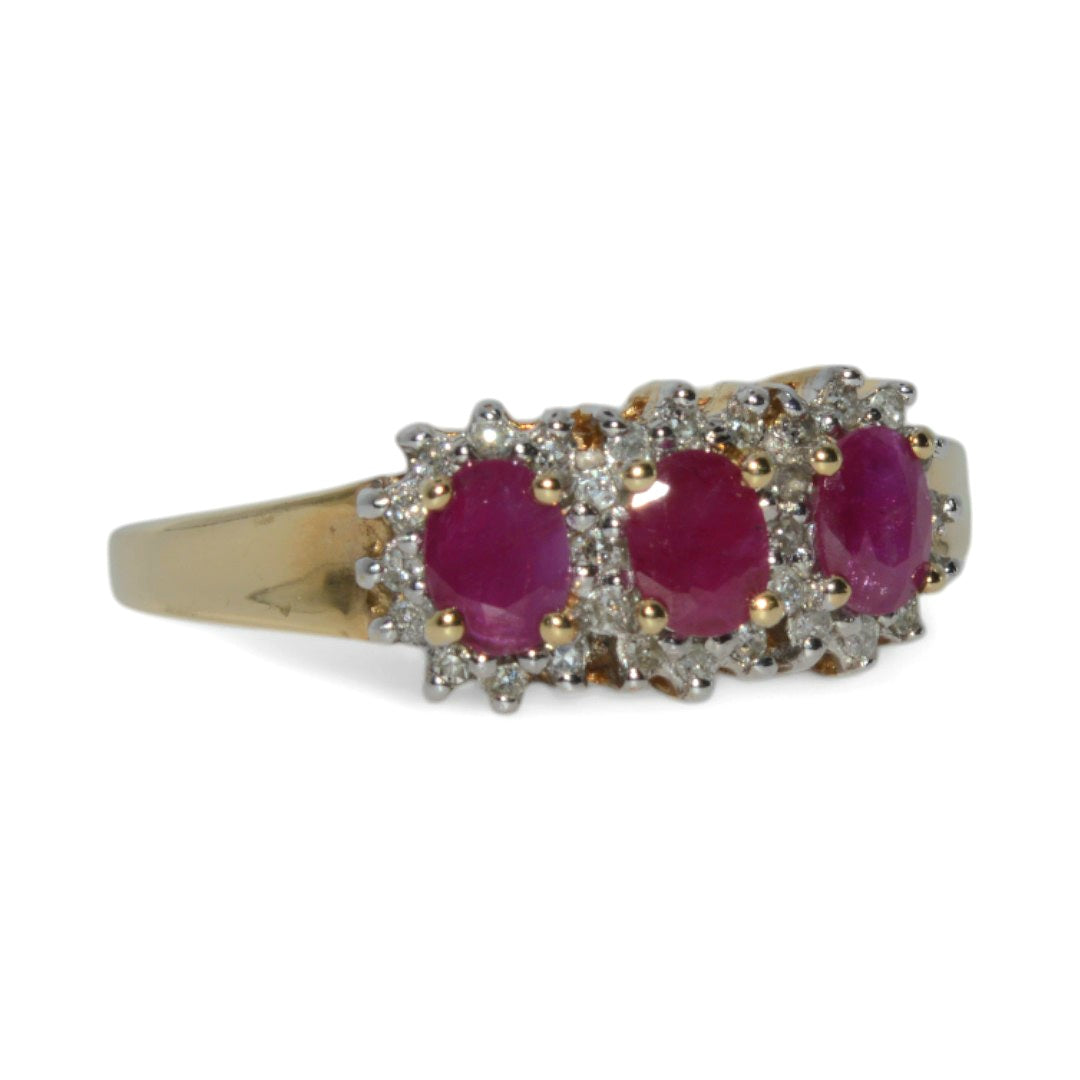 9ct Gold - Ruby & Diamond Trilogy Cluster Ring right