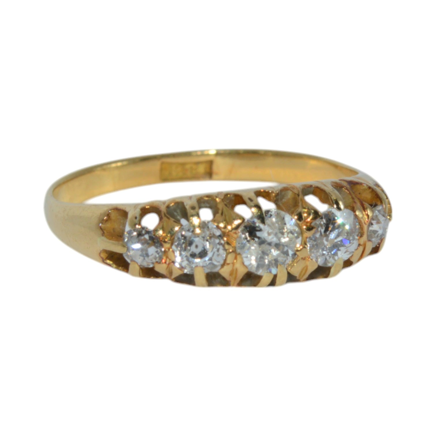 Late Victorian Era - Antique 18ct Gold - Diamond 5 Stone Ring right