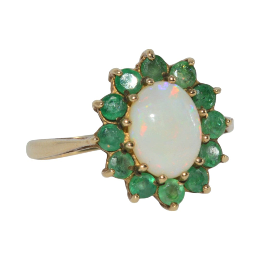 9ct Gold - Opal & Emerald Cluster Ring right