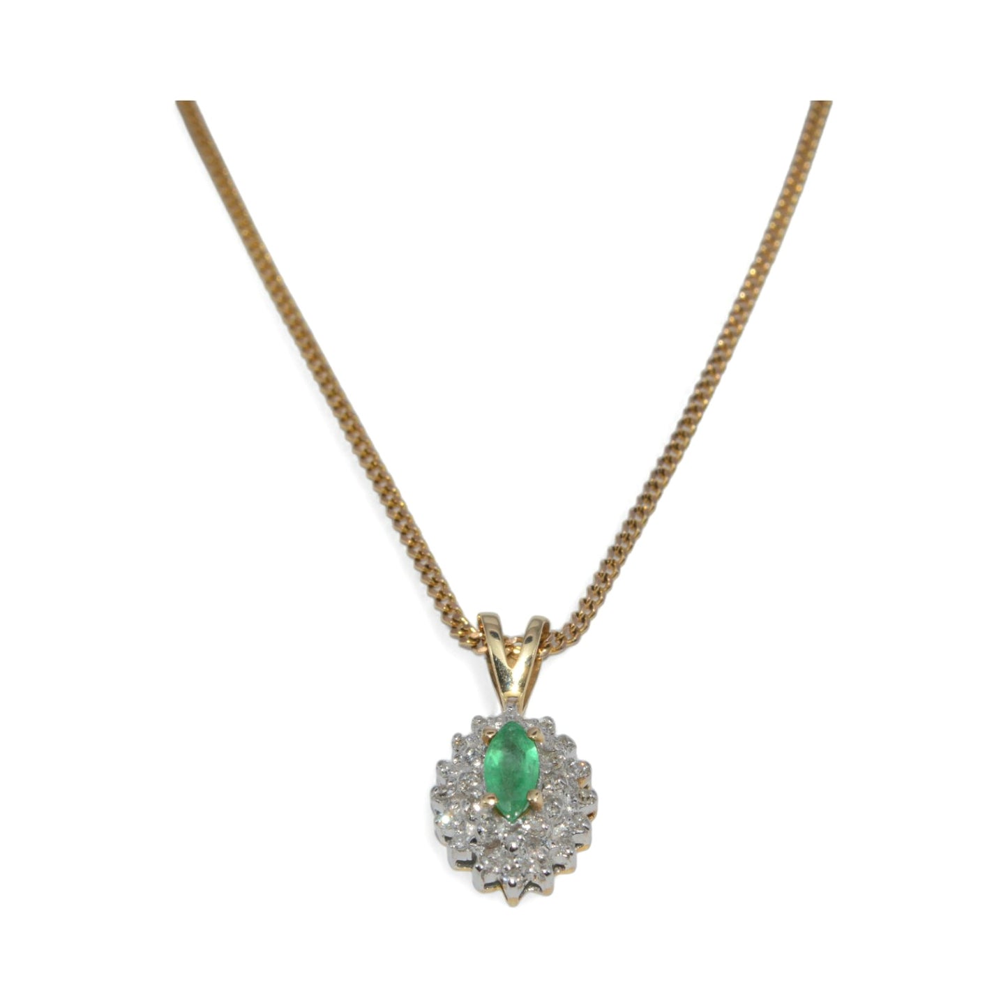 9ct Gold - Emerald & Diamond Cluster Necklace front far
