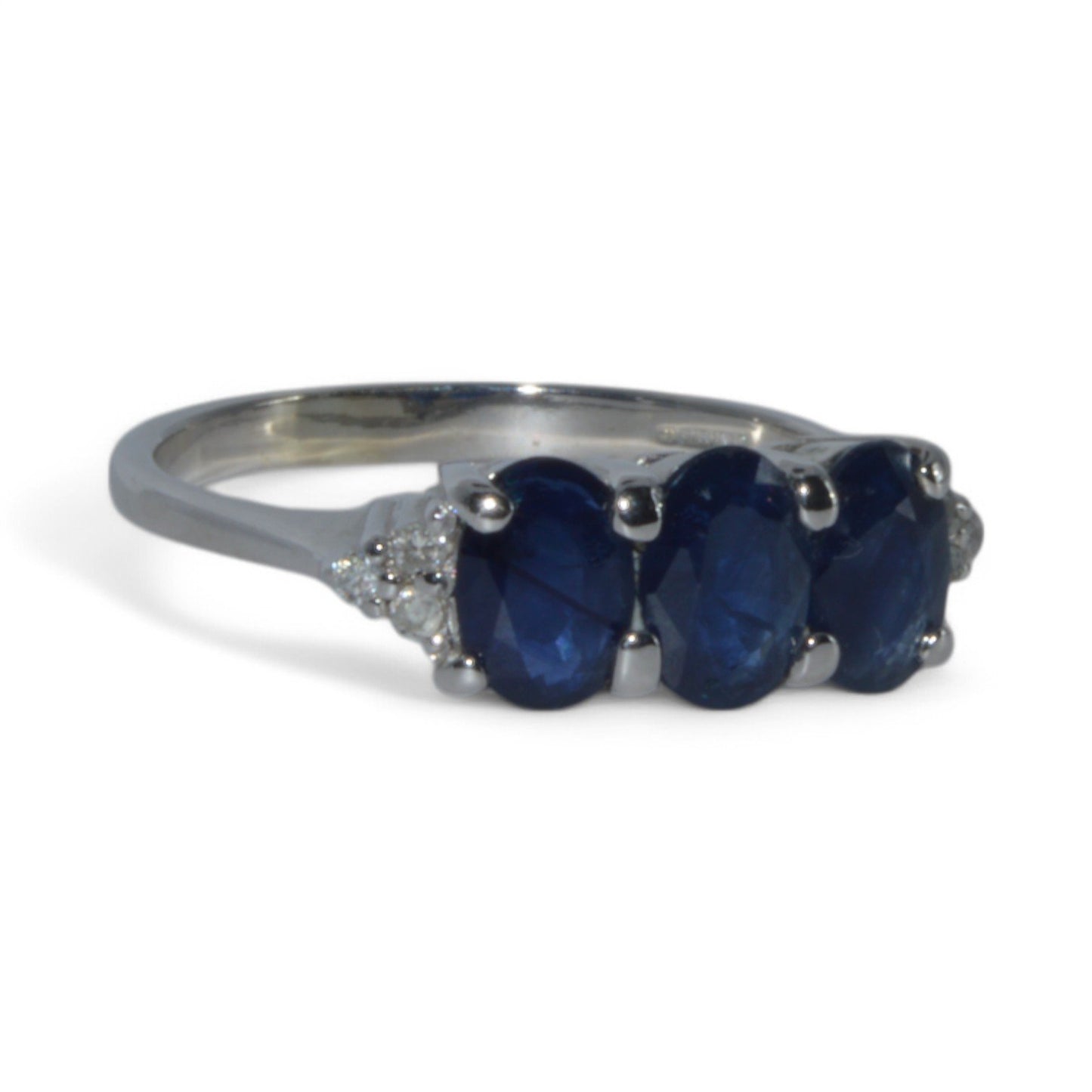 9ct White Gold - Sapphire Trilogy & Diamond Ring right