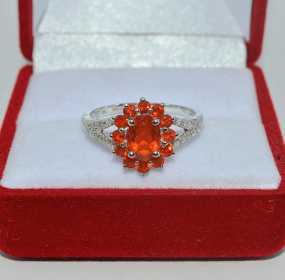 9ct White Gold - Fire Opal & Diamond Ring top