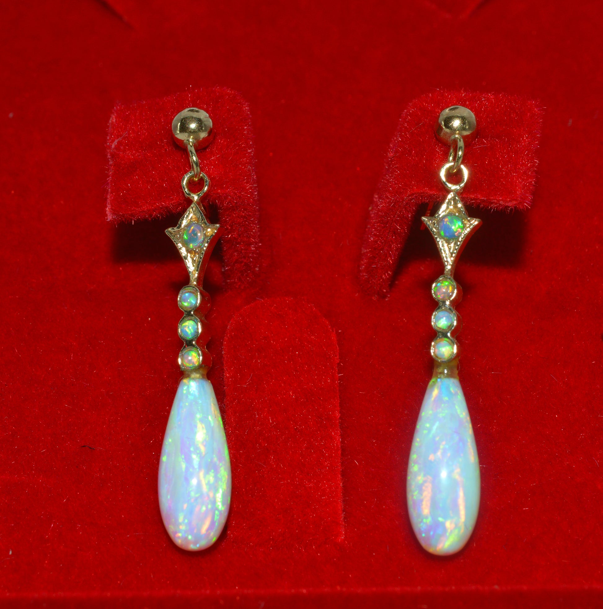 9ct Gold - Opal Drop Earrings close front 2