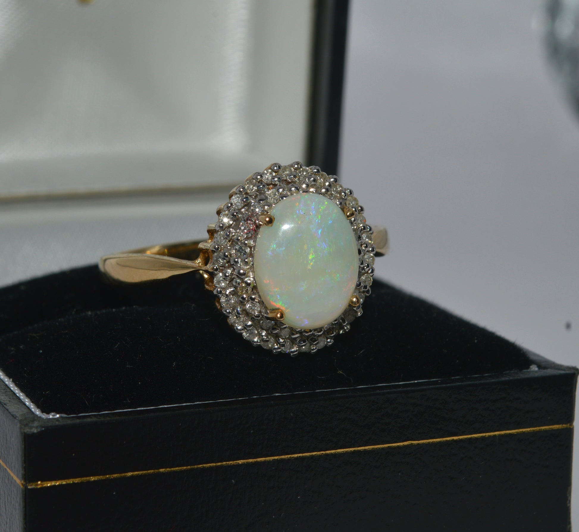 9ct Gold - Opal & Double Row Diamond Cluster Ring right