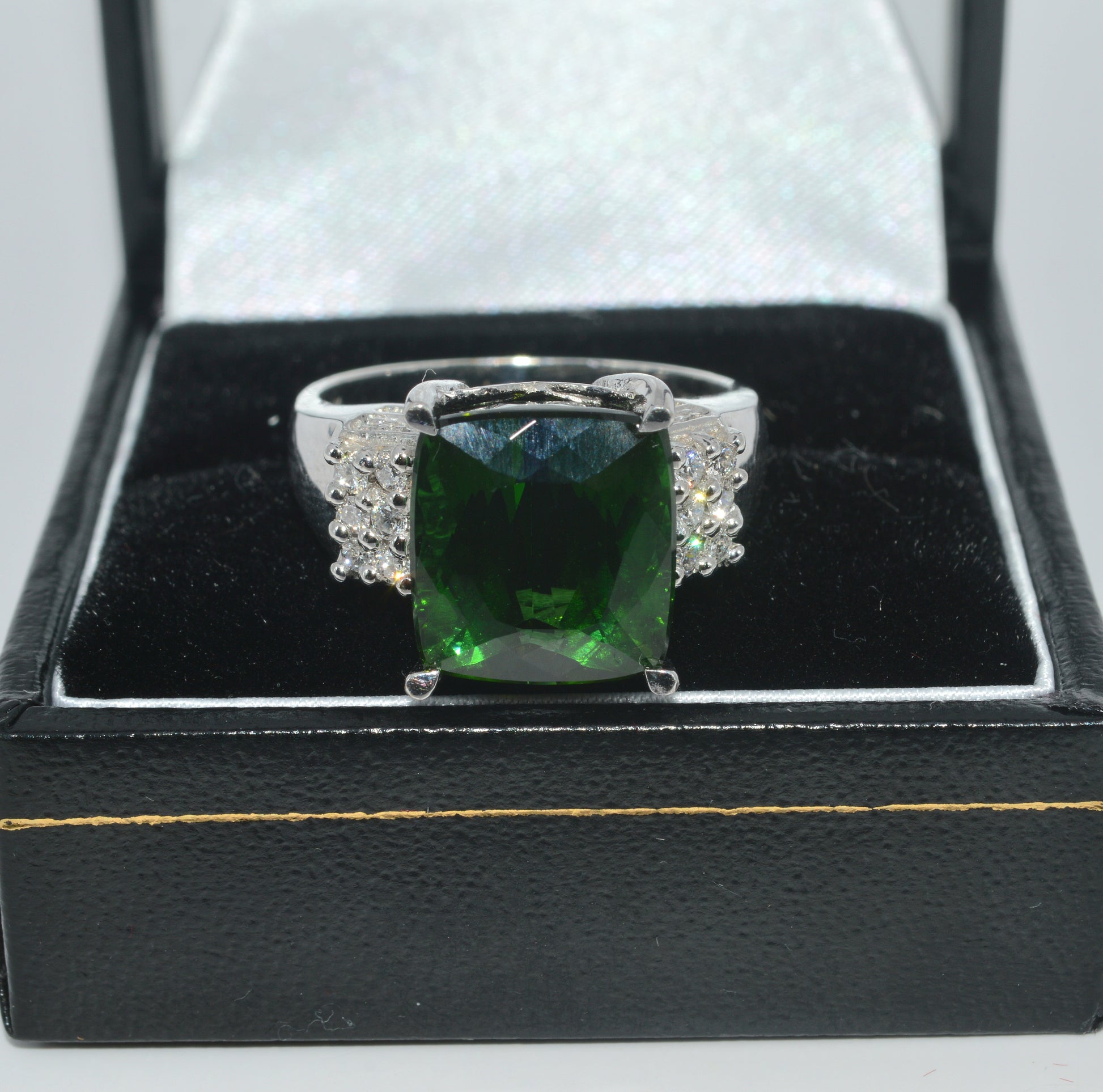 18ct White Gold - Large Tourmaline & Diamond Cocktail Ring top down