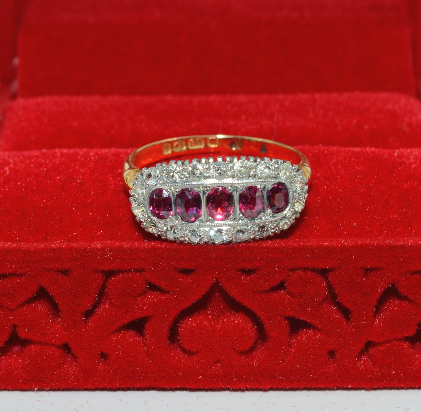 Edwardian Era - Antique 1908 - 18ct Gold Ruby & Diamond Ring top down