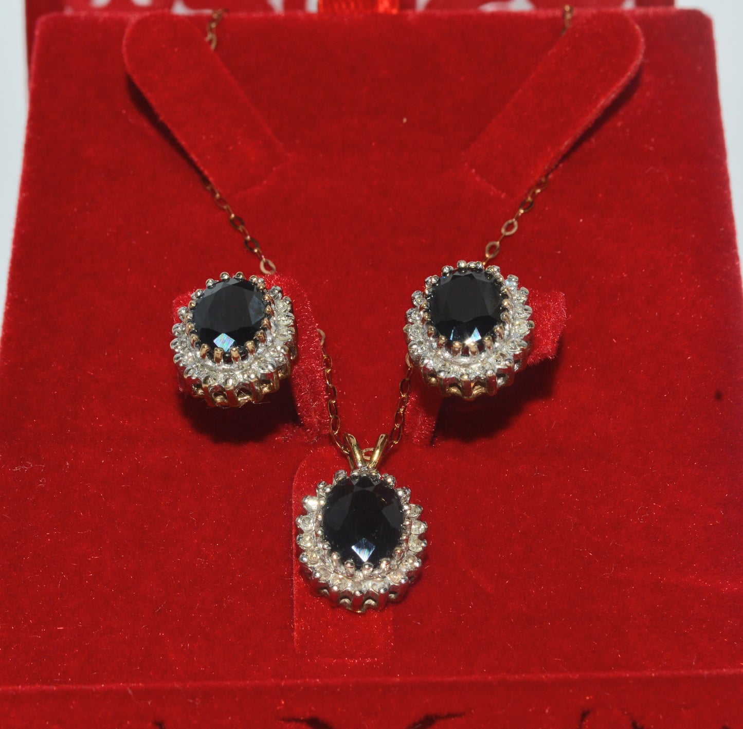 9ct Gold - Sapphire & Diamond Earring & Necklace Set up