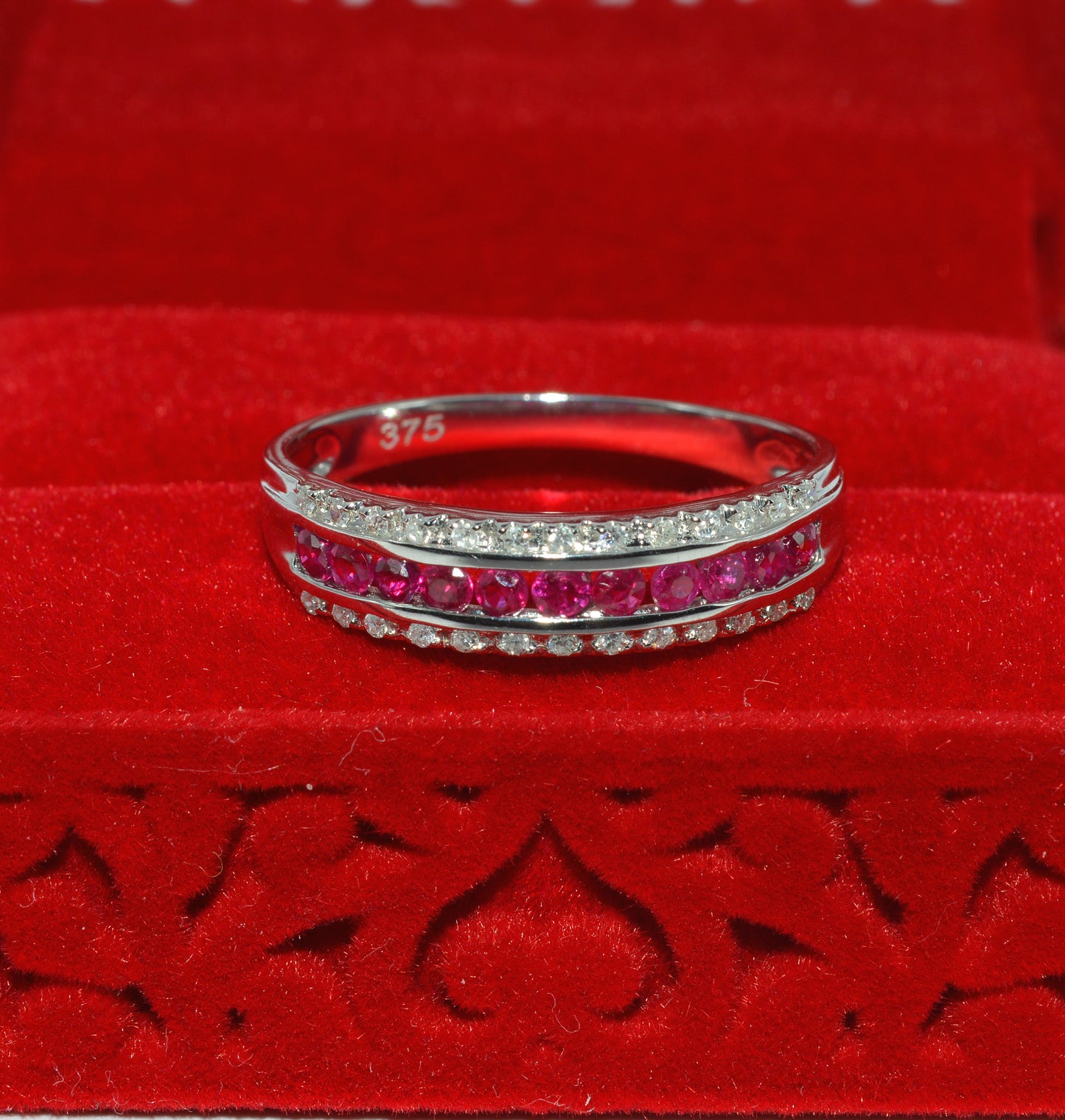 9ct White Gold - Ruby & Diamond Half Eternity Ring top down