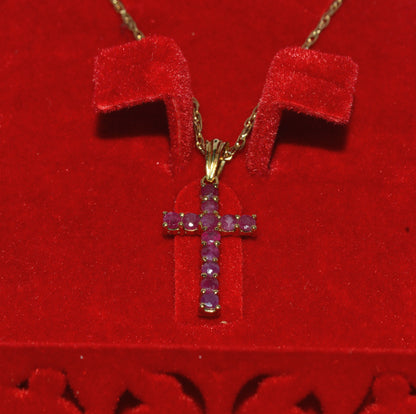 9ct Gold - Ruby Cross Necklace front far