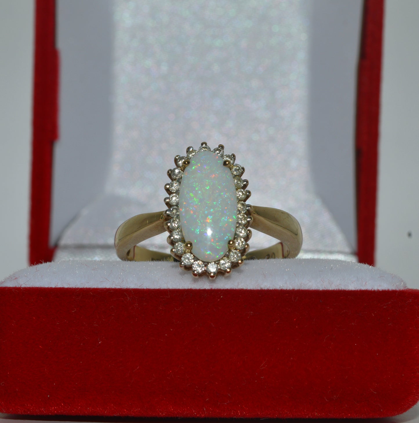 9ct Gold - Diamond & Opal Cluster Ring front