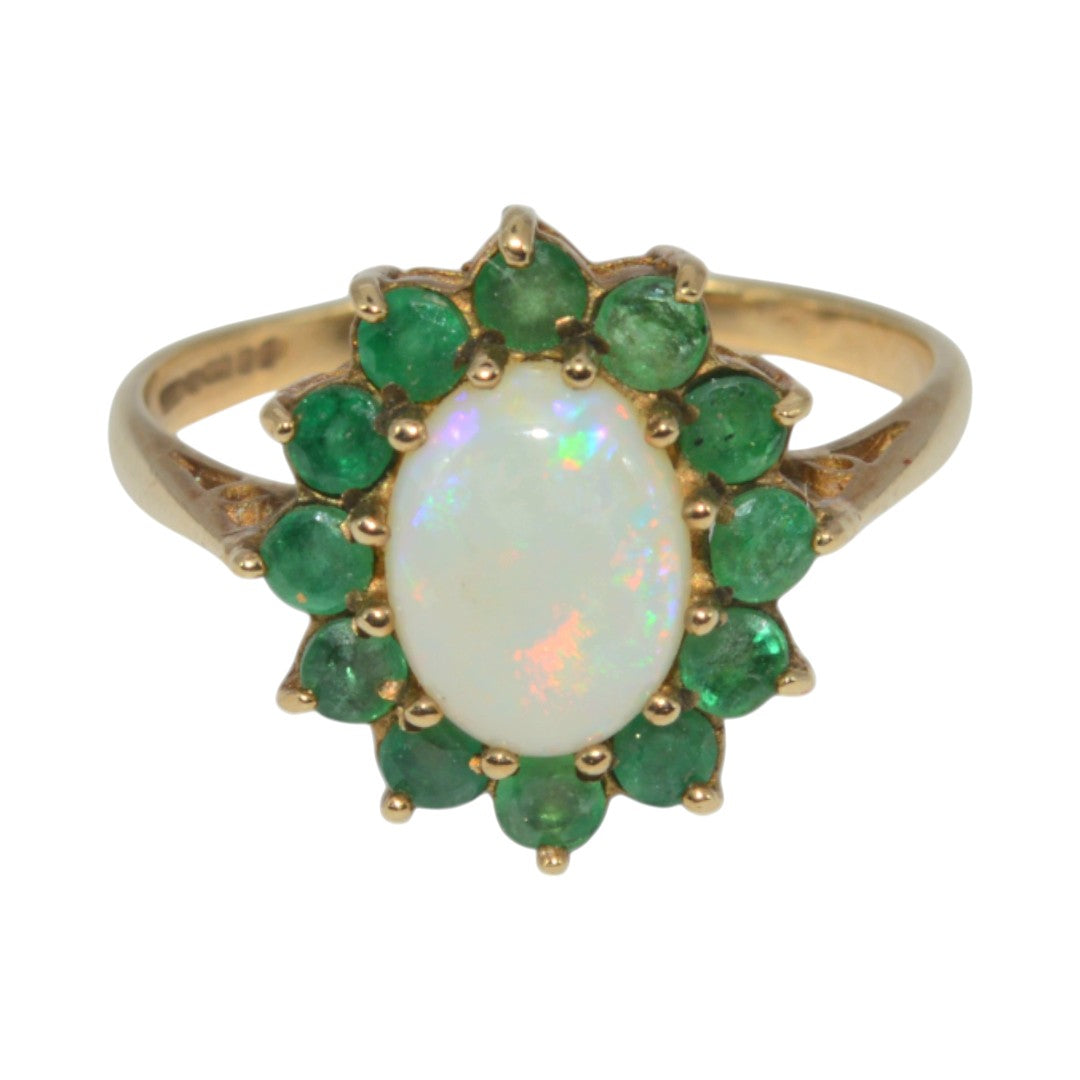 9ct Gold - Opal & Emerald Cluster Ring top