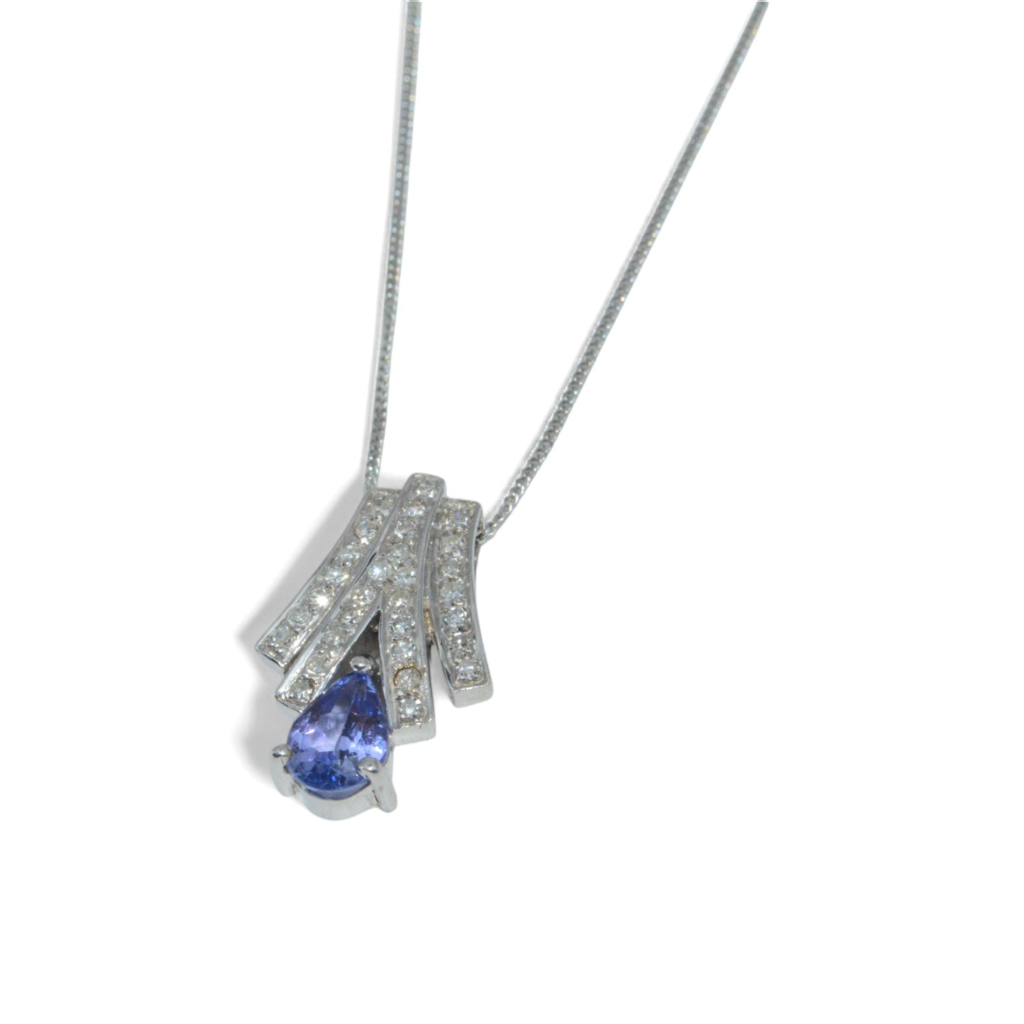 9ct White Gold - Tanzanite & Diamond Fancy Necklace left