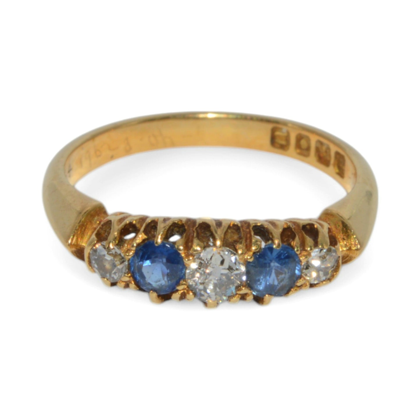 Edwardian Era 1908 - Antique 18ct Gold - Sapphire & Diamond Ring top down