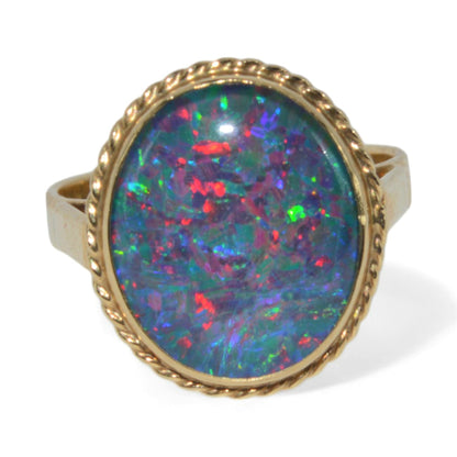 9ct Gold - Black Opal Triplet Ring front angled down