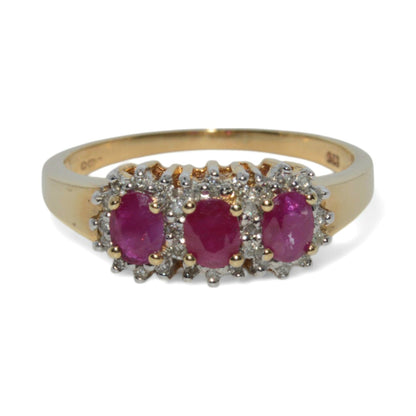 9ct Gold - Ruby & Diamond Trilogy Cluster Ring top down