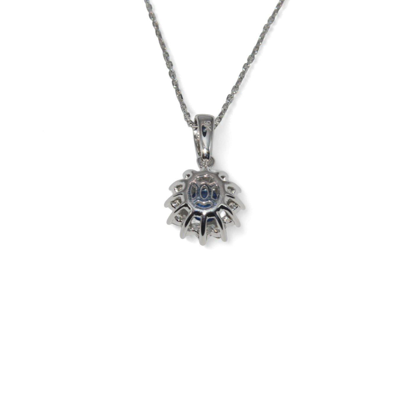 9ct White Gold - Sapphire & Diamond Cluster Necklace rear