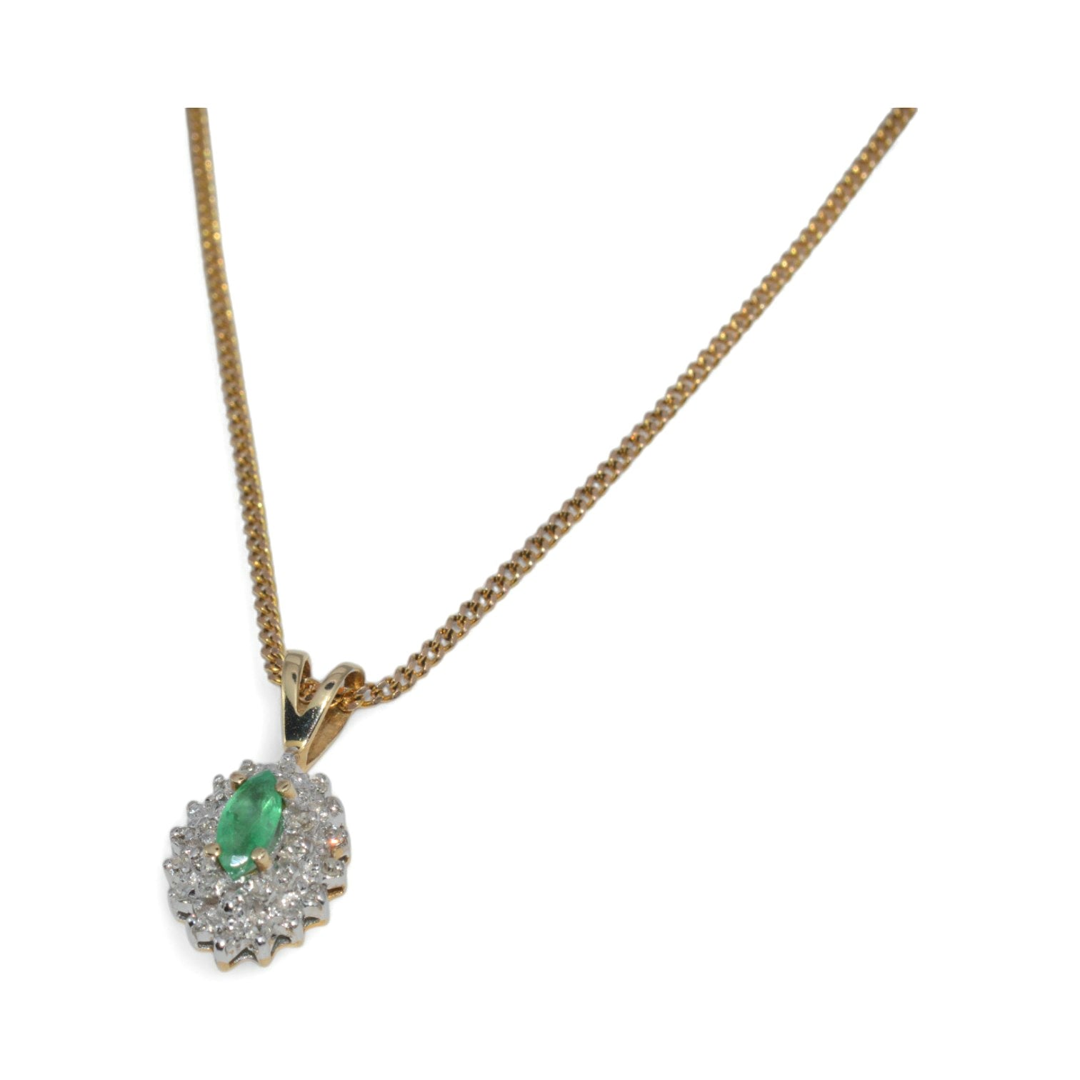 9ct Gold - Emerald & Diamond Cluster Necklace left