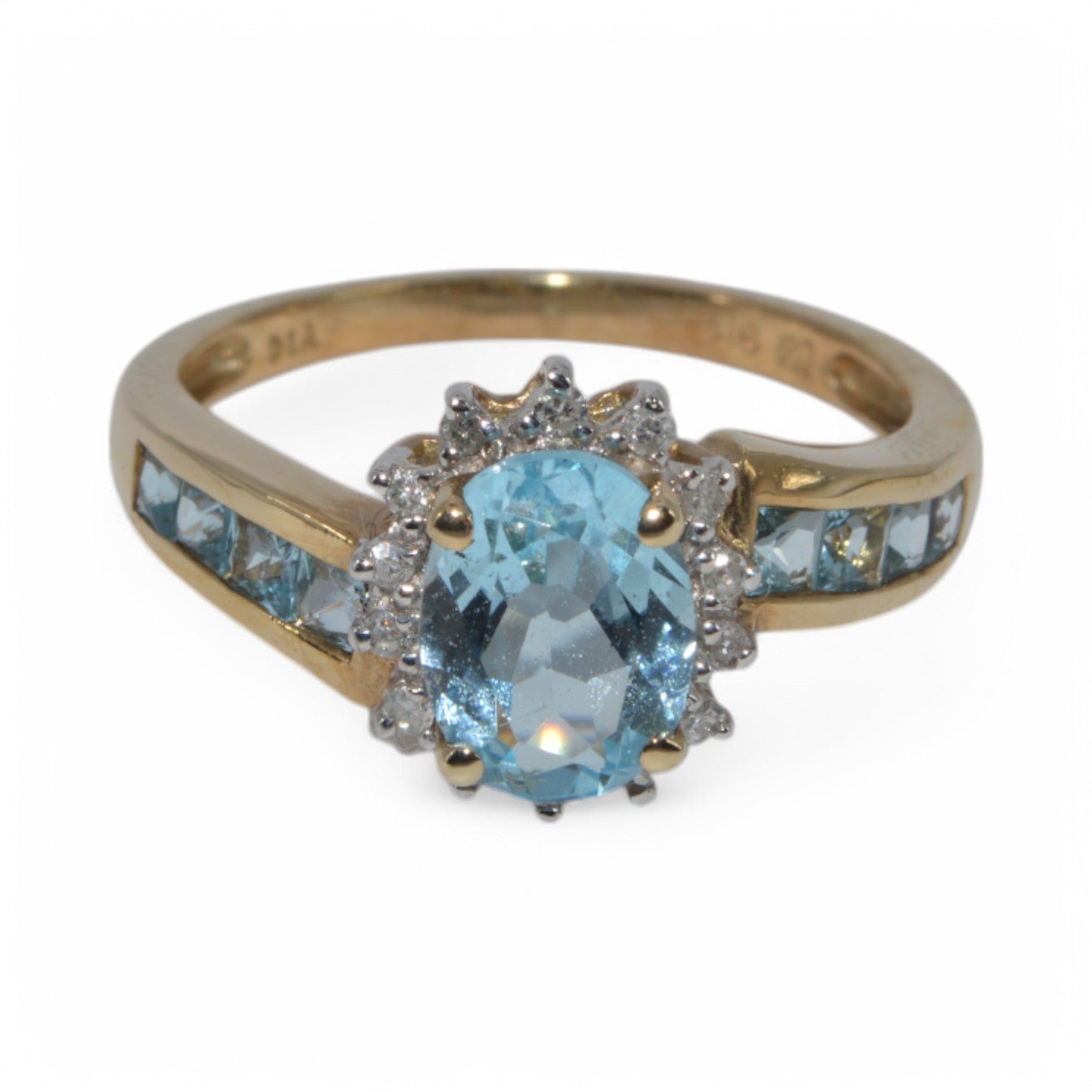 9ct Gold - Topaz & Diamond Cluster Ring top down