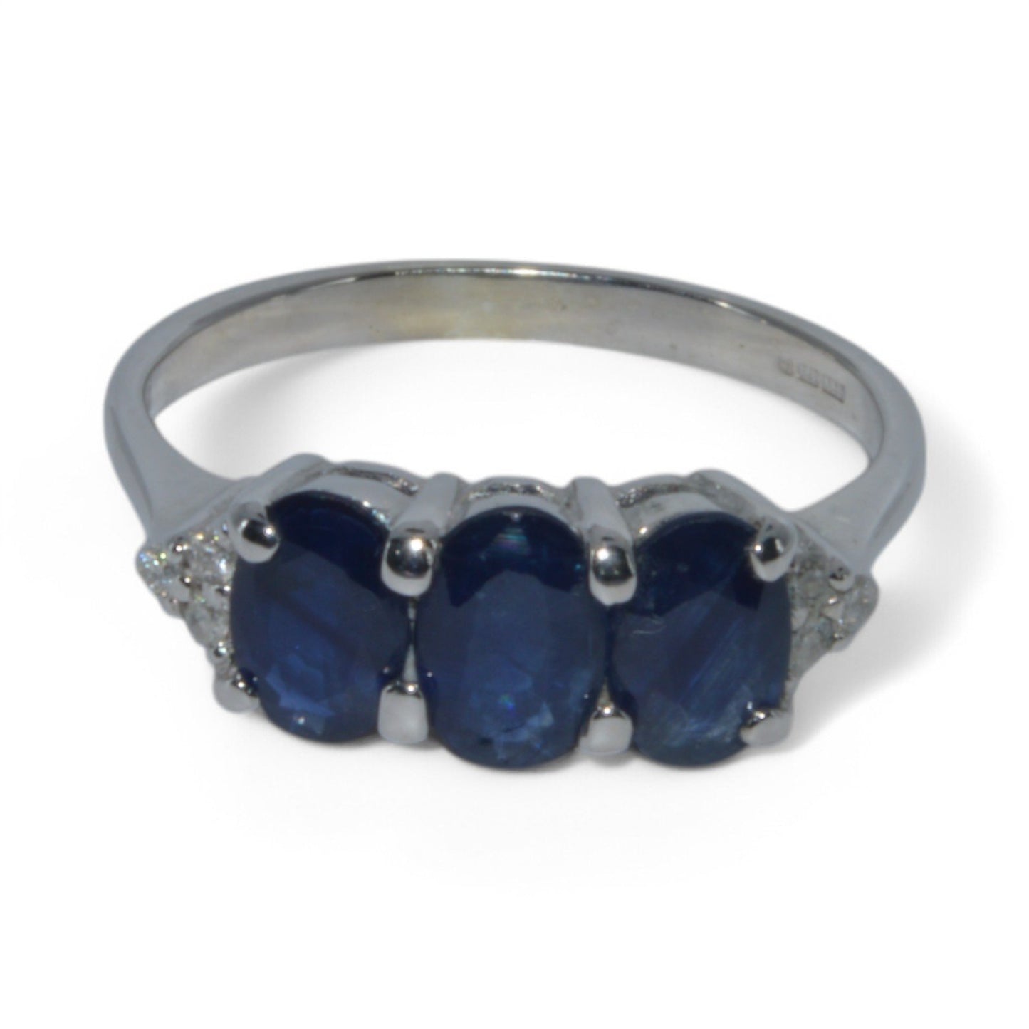 9ct White Gold - Sapphire Trilogy & Diamond Ring top down