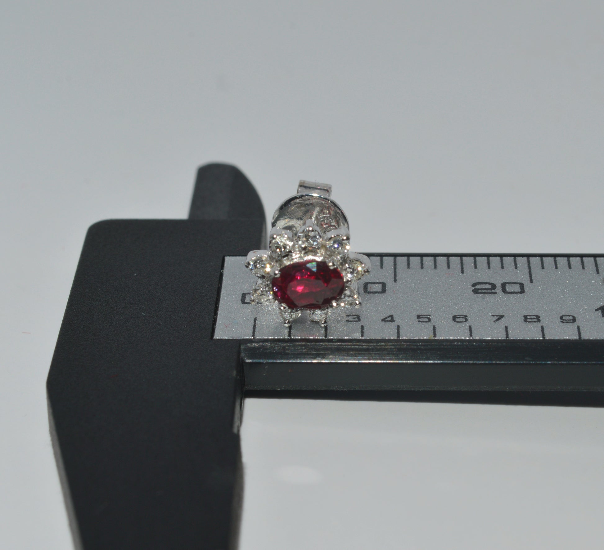 18ct White Gold - Ruby & Diamond Earrings ruler 1