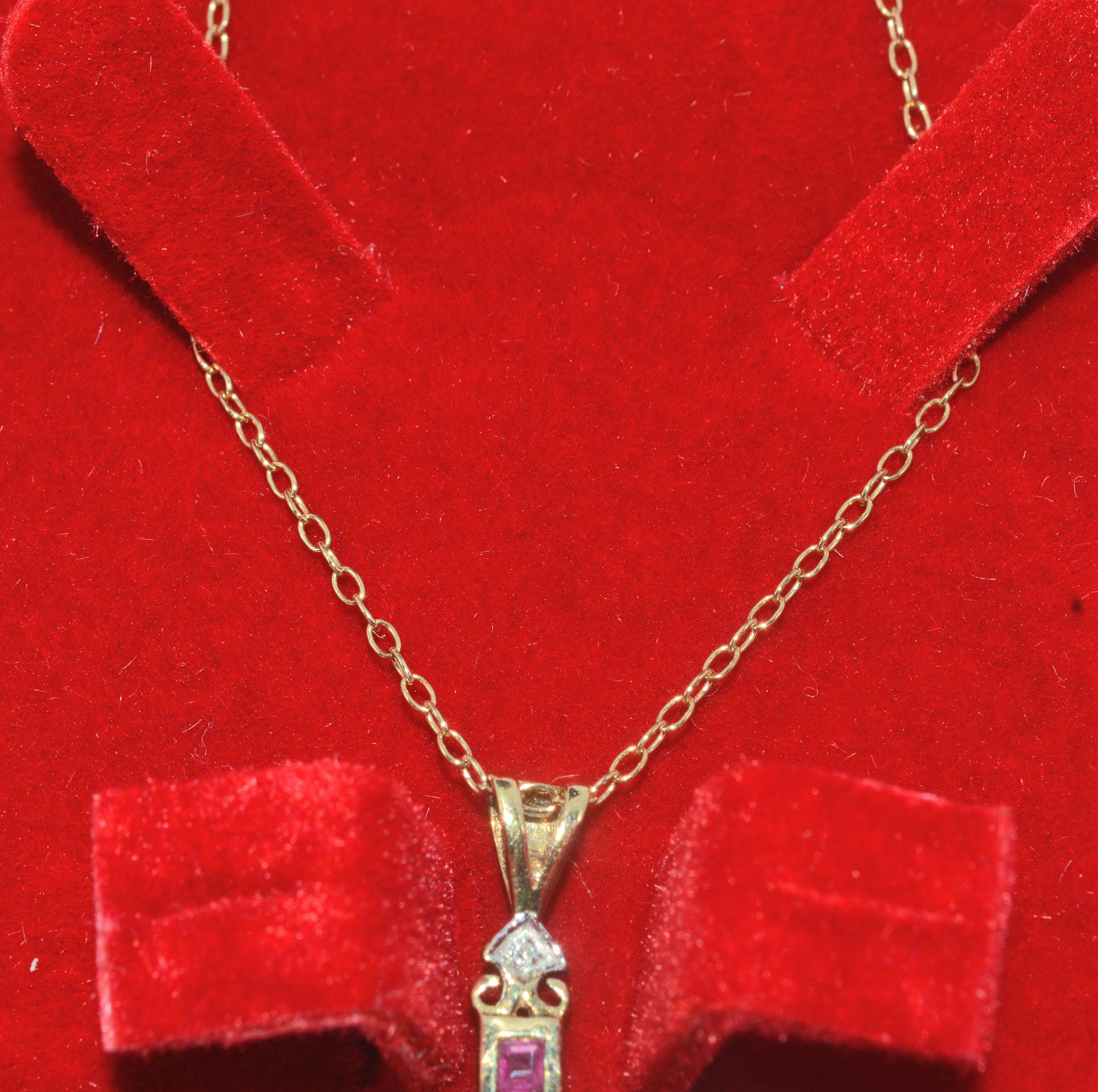 9ct Gold - Ruby & Diamond Cross Necklace chain