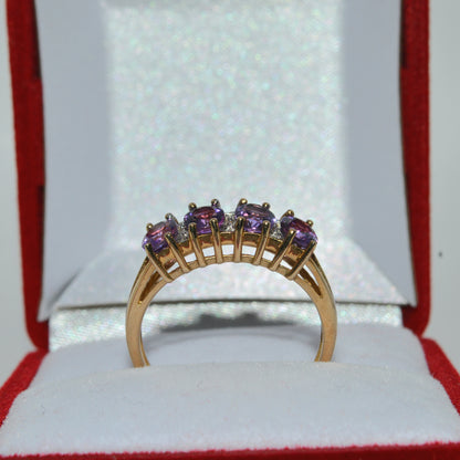 9ct Gold - Amethyst & Diamond 4 Stone Ring upright