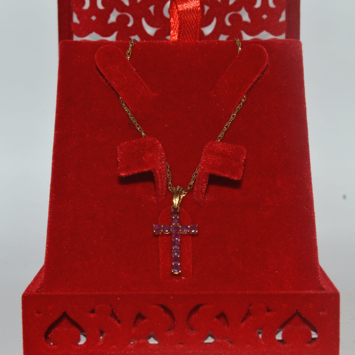 9ct Gold - Ruby Cross Necklace far far