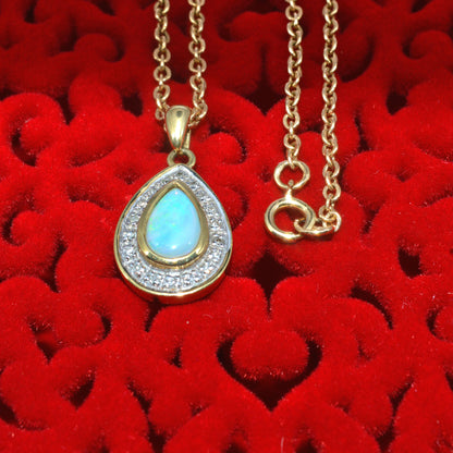 Vintage 1984 - 9ct Gold - Natural Opal & Diamond Necklace clasp