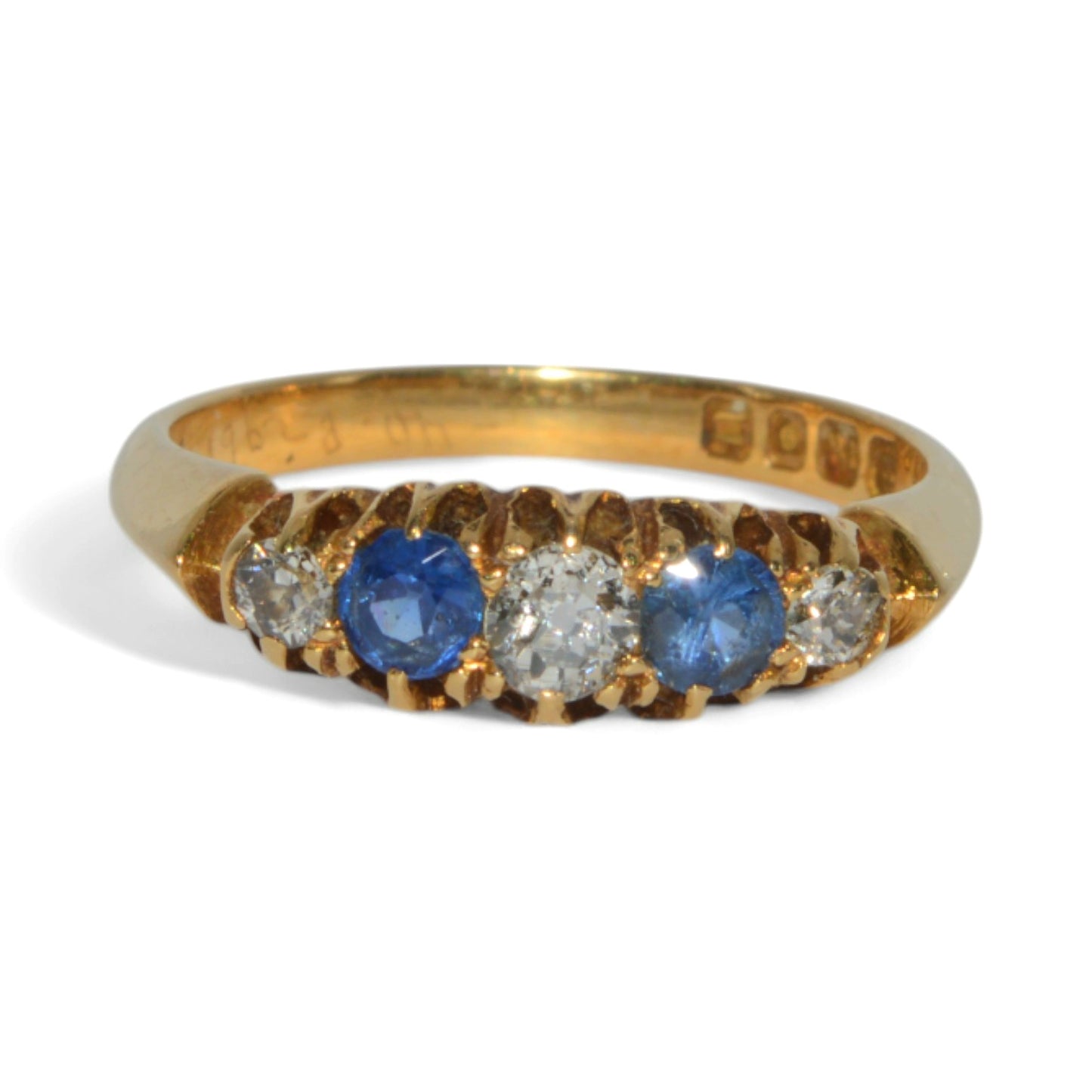 Edwardian Era 1908 - Antique 18ct Gold - Sapphire & Diamond Ring front