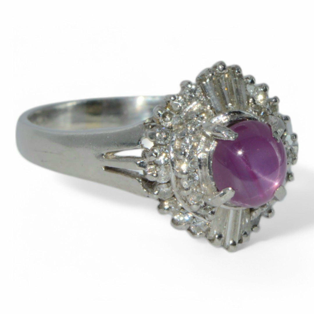 Platinum - 6 Ray Star Ruby & Diamond Cluster Ring right