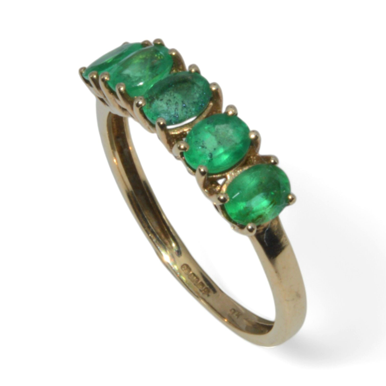 9ct Gold - Emerald 5 Stone Ring upright tilted