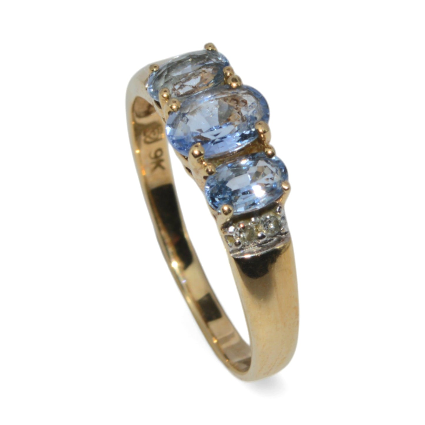 9ct Gold - Sapphire & Diamond Trilogy Ring side upright