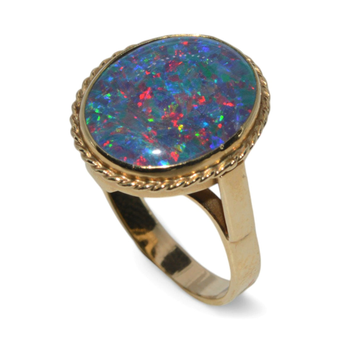 9ct Gold - Black Opal Triplet Ring upright tilted