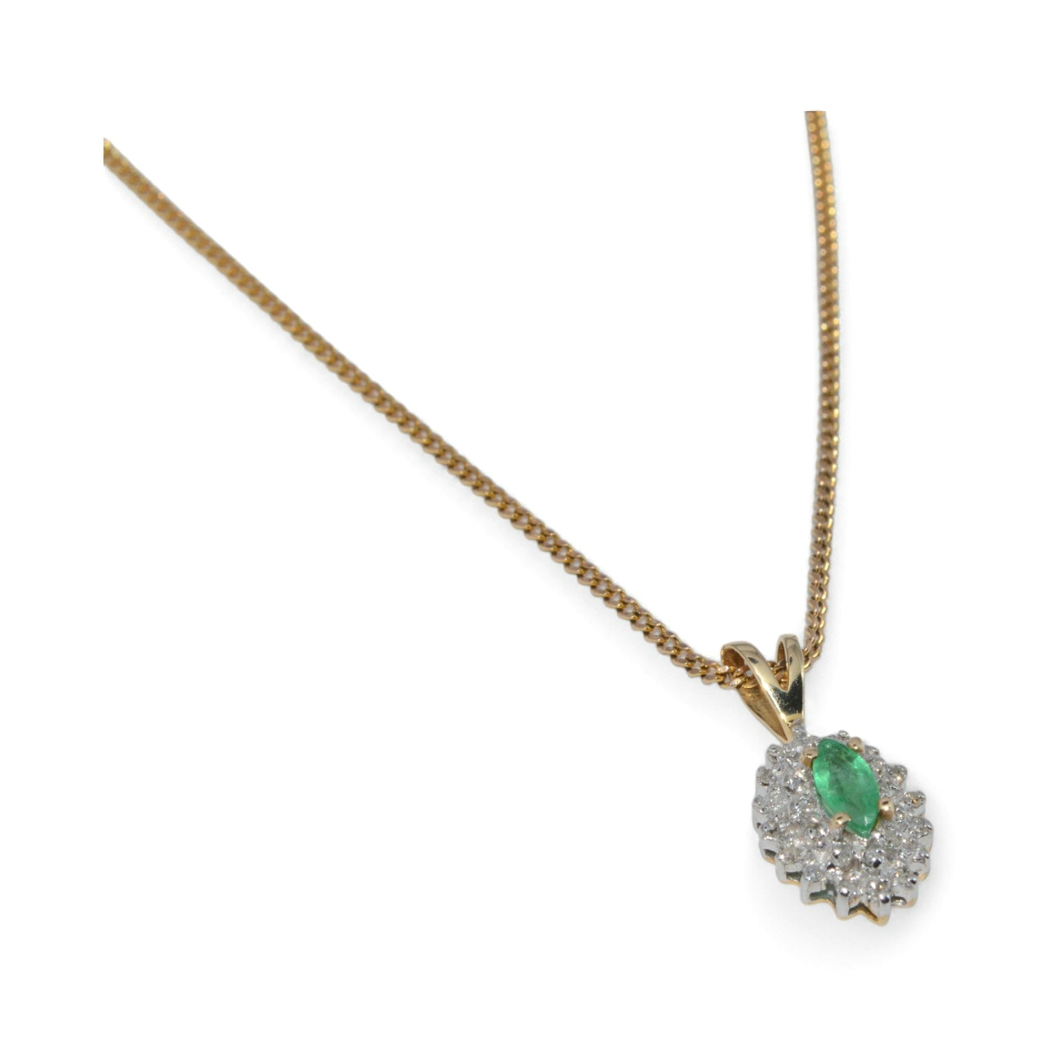 9ct Gold - Emerald & Diamond Cluster Necklace right