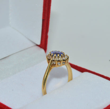 Vintage 1987 - 18ct Gold - Tanzanite & Diamond Cluster Ring right