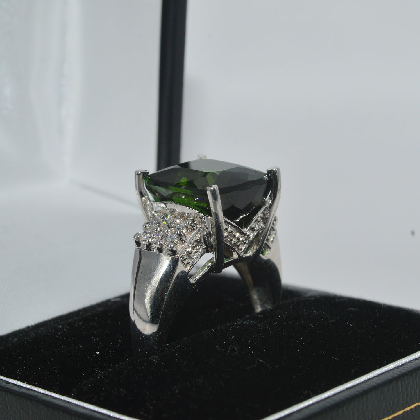 18ct White Gold - Large Tourmaline & Diamond Cocktail Ring upright right