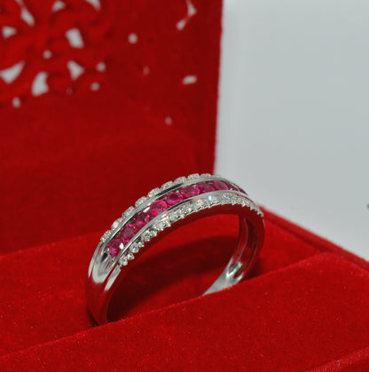 9ct White Gold - Ruby & Diamond Half Eternity Ring upright right