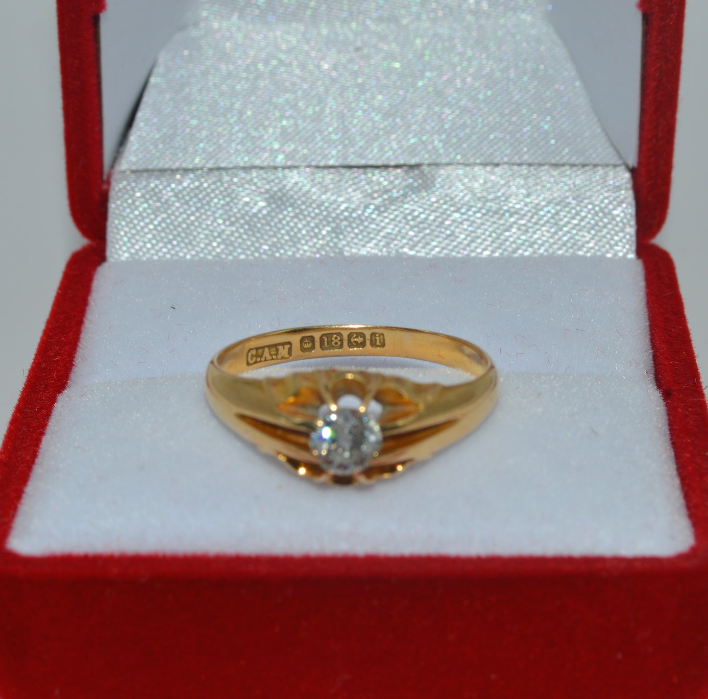 Edwardian Era - Antique 1908 - 18ct Gold Diamond Belcher Ring hallmark