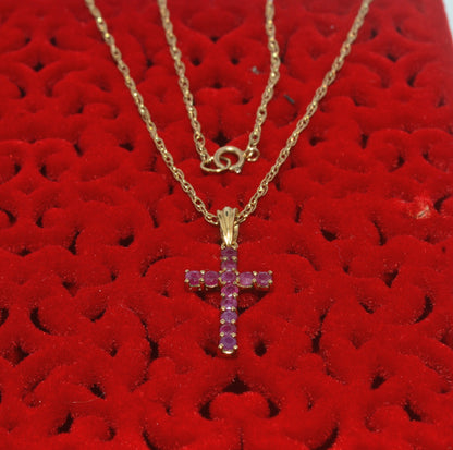 9ct Gold - Ruby Cross Necklace top down