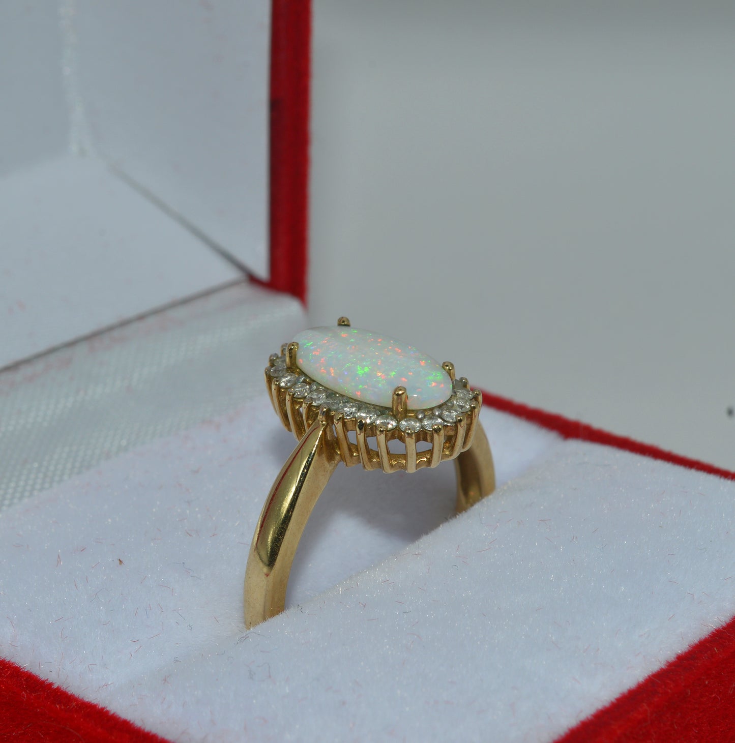 9ct Gold - Diamond & Opal Cluster Ring upright right