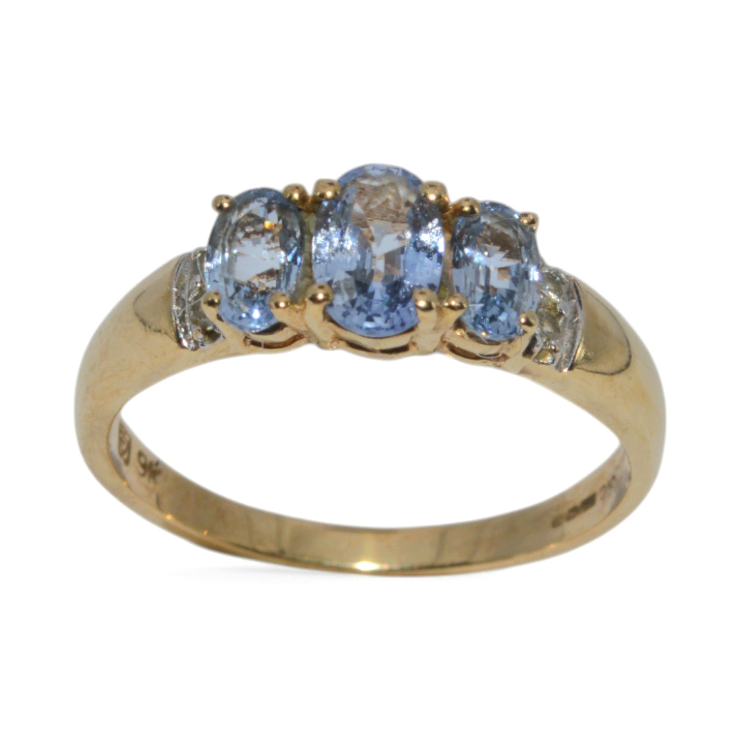 9ct Gold - Sapphire & Diamond Trilogy Ring upright front