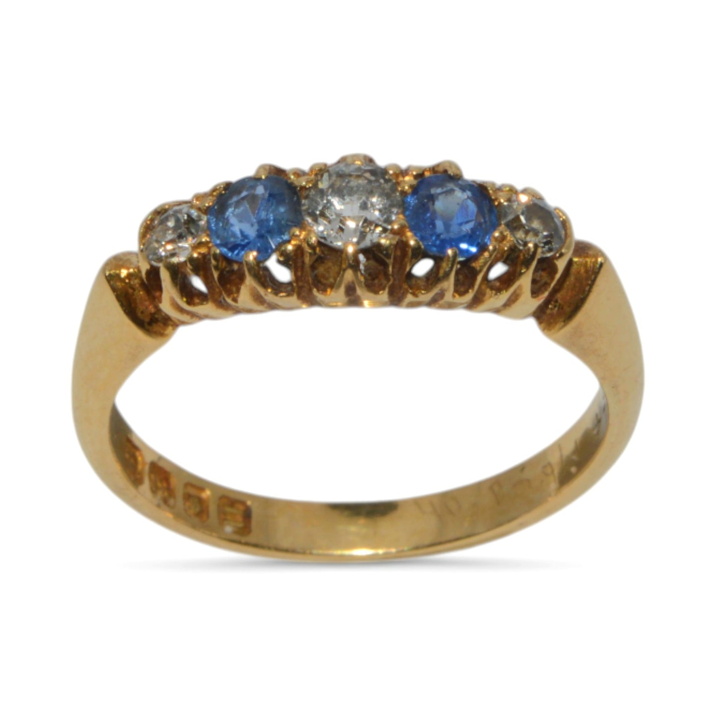 Edwardian Era 1908 - Antique 18ct Gold - Sapphire & Diamond Ring upright