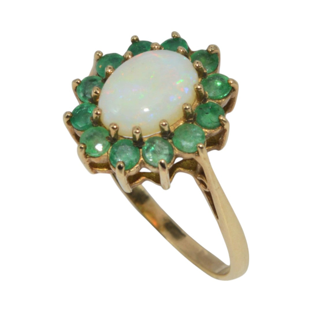 9ct Gold - Opal & Emerald Cluster Ring upright left