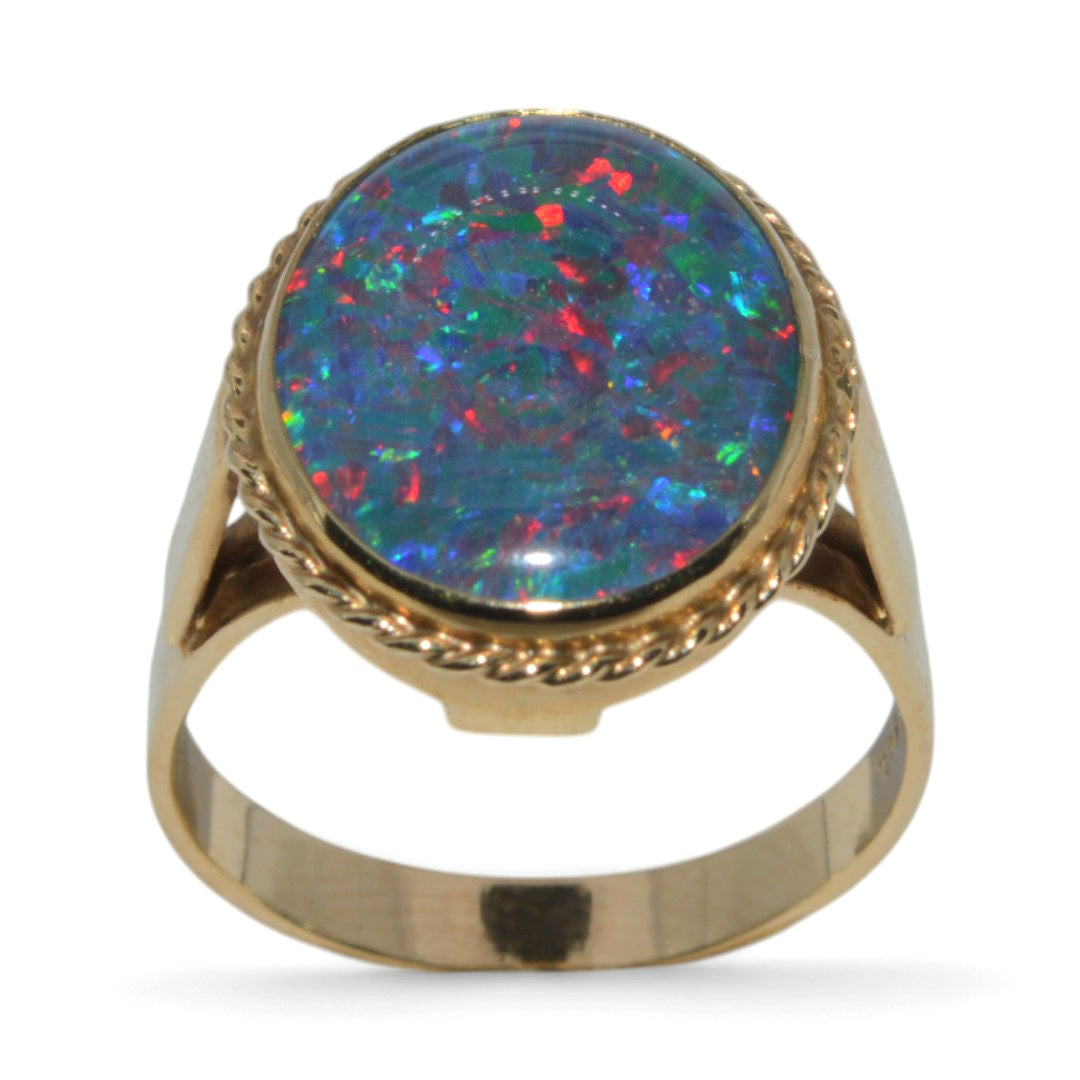 9ct Gold - Black Opal Triplet Ring upright