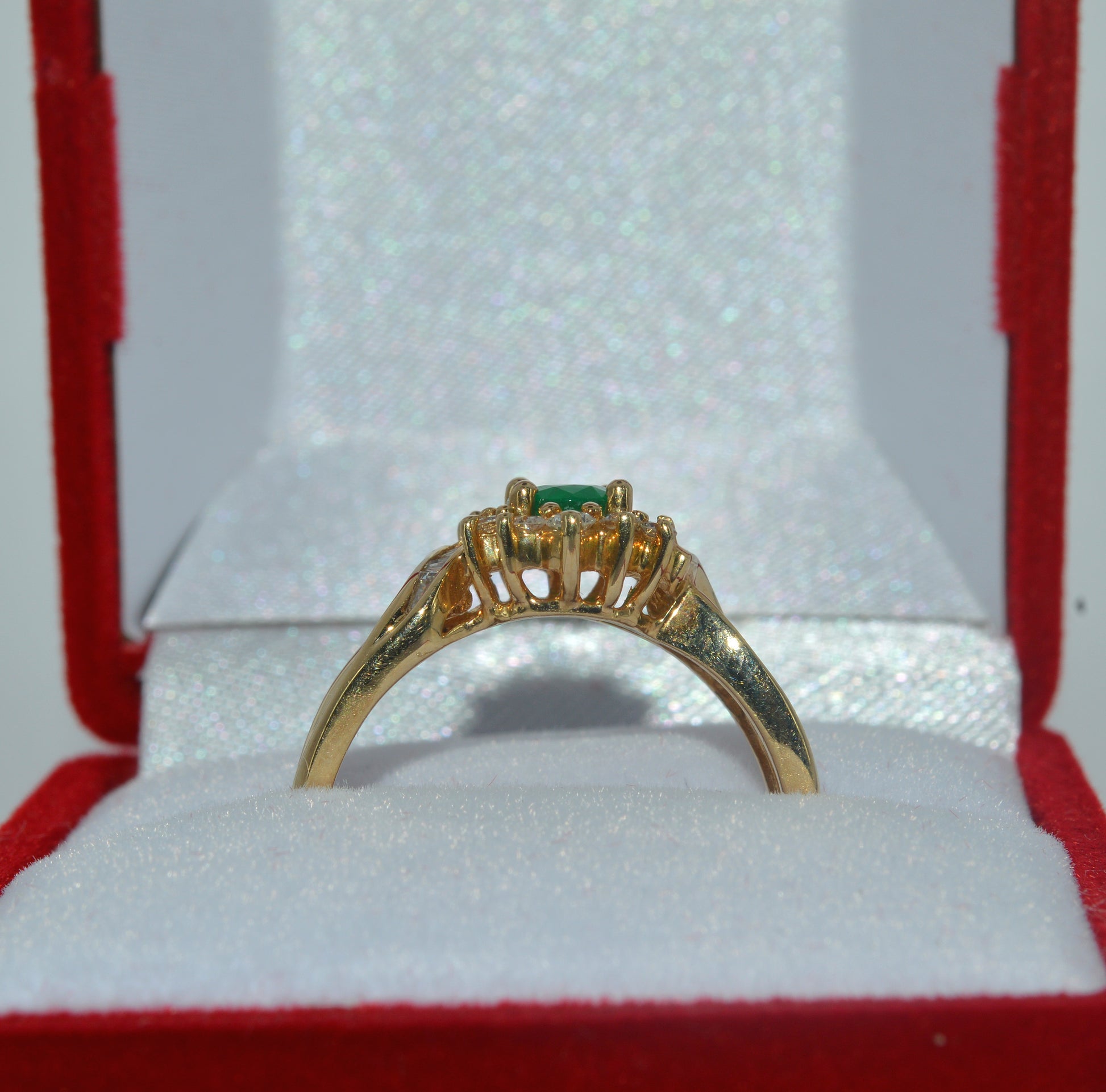 14ct Gold - Emerald & Diamond Ring upright